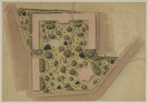 29078 Plattegrond van het terrein ten oosten van de stadsbuitengracht (onder en rechts) en ten zuiden van de ...